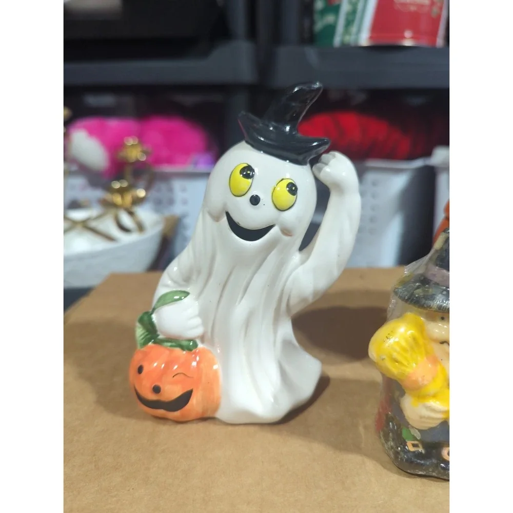 Vintage Halloween Ceramic Figurines Lot Ghost Pumpkin Jack O Lantern Witch Decor